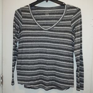 American Eagle Outfitters Black and White Striped Long Sleeve Top